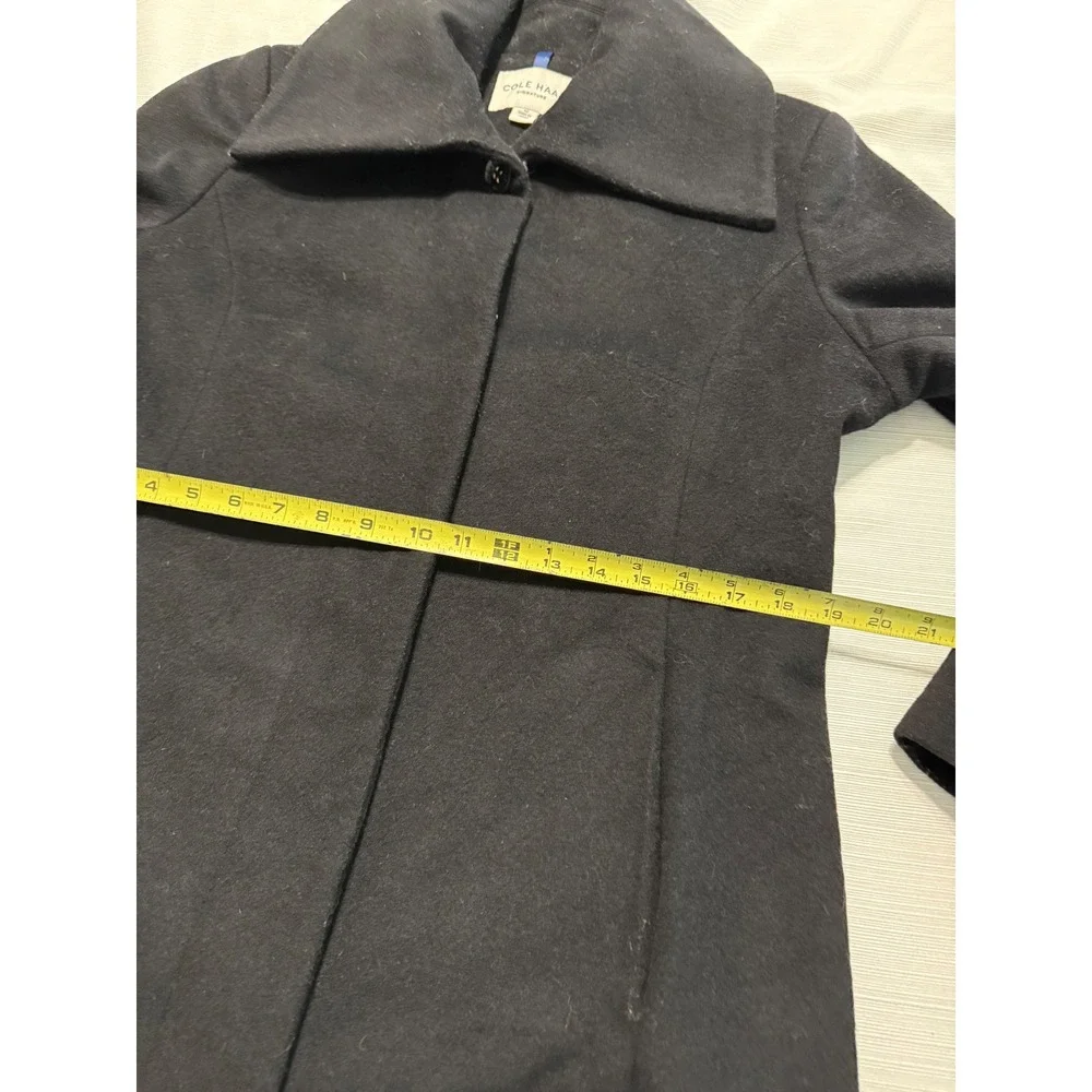 Cole Haan Signature Black Wool Blend Wing Collar Hidden Button Coat Womens 12
